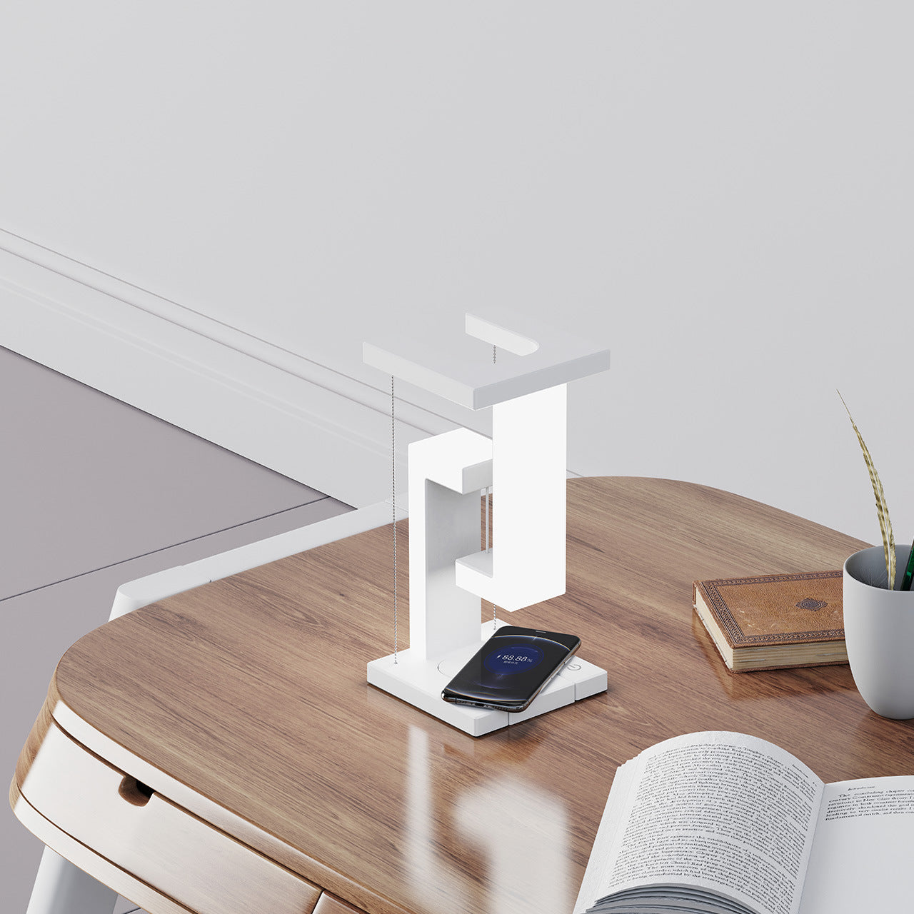 Anti-Gravity Wireless Charging Table Lamp - Magnetic Levitating Desk Lamp with Touch Control, USB Charging Ports, Modern Minimalist Design