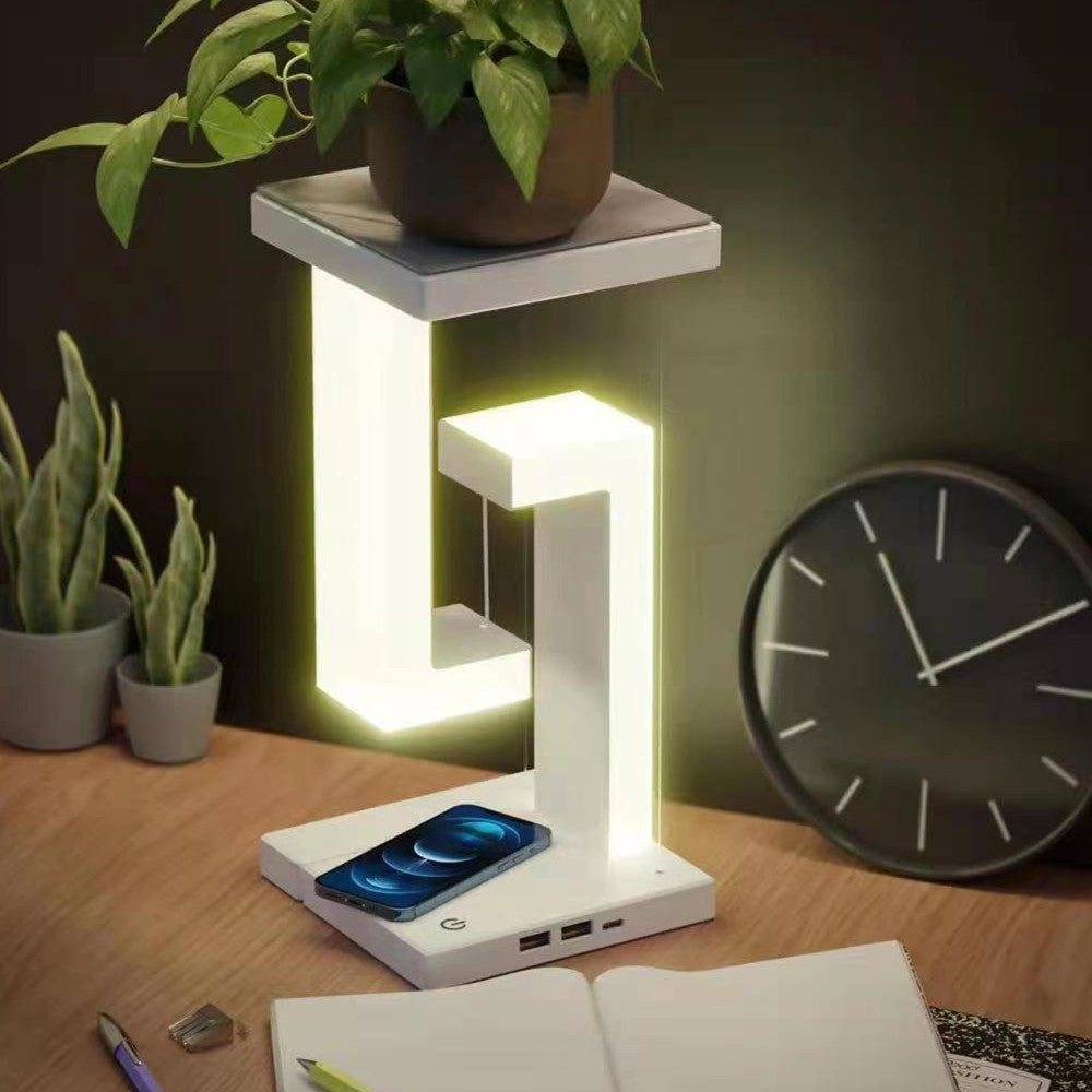 Anti-Gravity Wireless Charging Table Lamp - Magnetic Levitating Desk Lamp with Touch Control, USB Charging Ports, Modern Minimalist Design