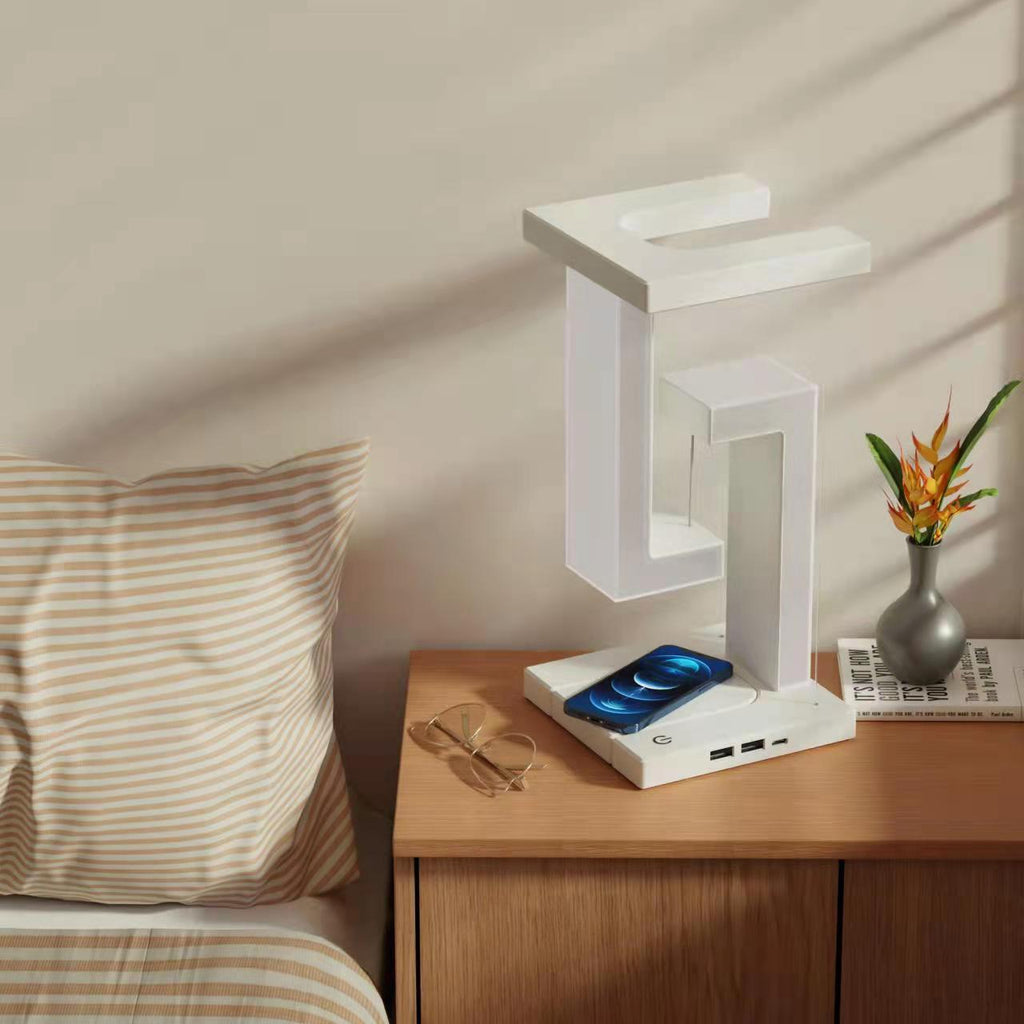 Anti-Gravity Wireless Charging Table Lamp - Magnetic Levitating Desk Lamp with Touch Control, USB Charging Ports, Modern Minimalist Design