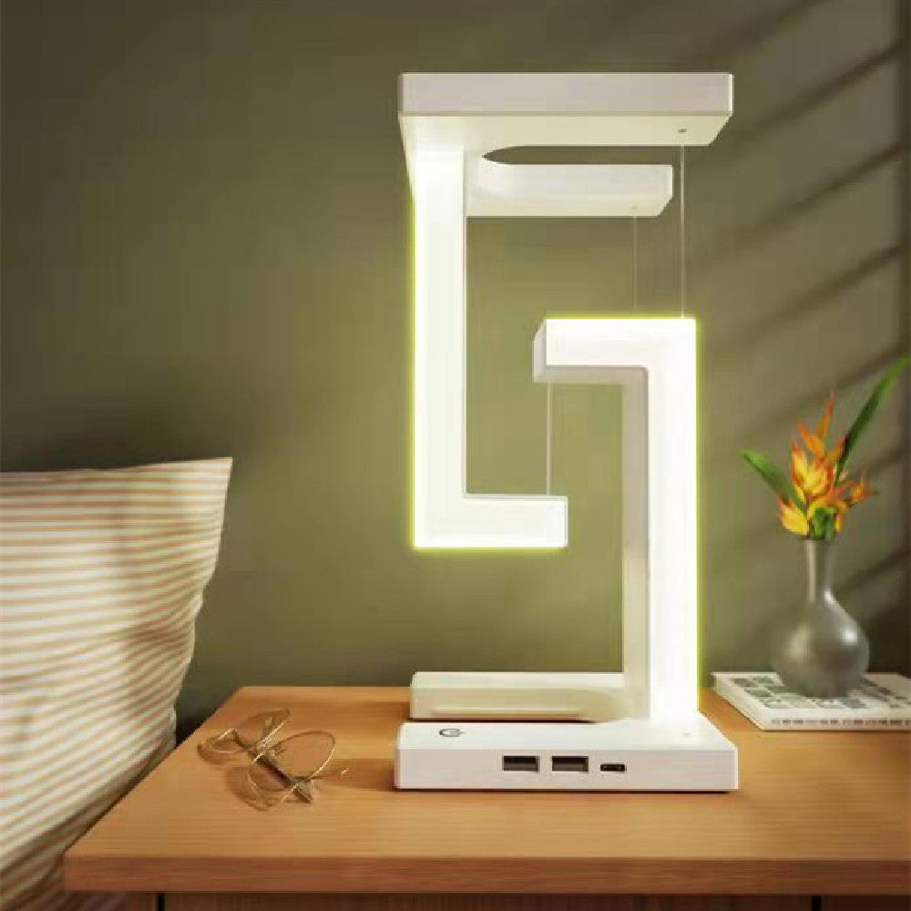 Anti-Gravity Wireless Charging Table Lamp - Magnetic Levitating Desk Lamp with Touch Control, USB Charging Ports, Modern Minimalist Design